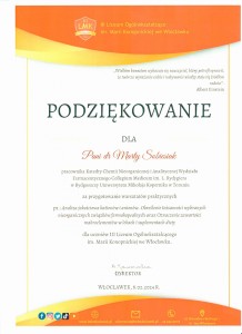 Podziękowania za organizację warsztatów dla uczniów szkół średnich. Kliknij, aby powiększyć zdjęcie.